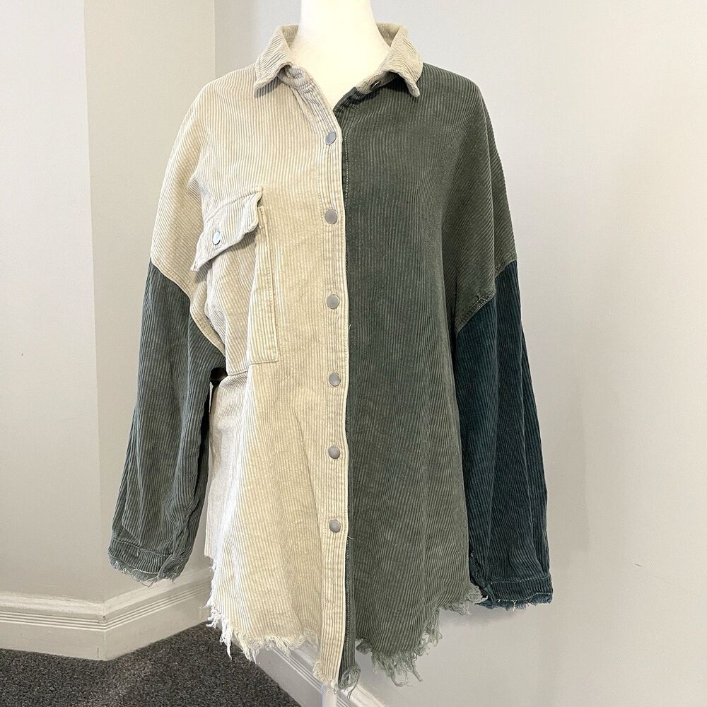 POL Corduroy Shirt Jacket Womens Medium Oversized Color Block Button Up Shacket